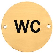 Hampstead WC Toilet Door Sign - 75mm Diameter - Polished Brass