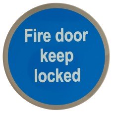 Exel Fire Door Keep Locked Door Sign - Self Adhesive - 75mm Diameter - Satin Stainless Steel