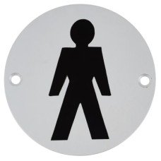 Exel Mens Toilet Door Sign - 75mm Diameter - Satin Aluminium