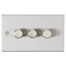 Knightsbridge 5-150W 3 Gang 2 Way Push On/Off Rotary Square Intelligent LED Dimmer - Brushed Chrome