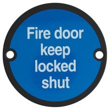 Exel Fire Door Keep Locked Shut Door Sign - 75mm Diameter - Matt Black
