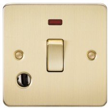 Knightsbridge 20A 1 Gang Flat Plate DP Appliance Switch with Neon & Flex Outlet - Brushed Brass