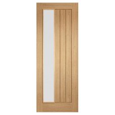 LPD Mexicano 1 Light Offset Frosted Glazed Pre-Finished Solid Internal Door - 1981 x 686mm - Oak