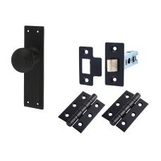 Hampstead Miller Reeded Mortice Door Knob on Backplate Kit - 205 x 52mm - Matt Black 