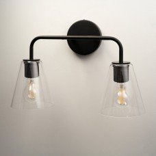 Exel Sabana Knurled 2 Light Indoor Wall Light - Matt Black Fittings & Hooded Clear Glass Shades