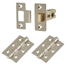 Exel Latch Pack - 76mm Case - 57mm Backset - 2 x Fire Rated Ball Bearing Hinges - Satin Nickel