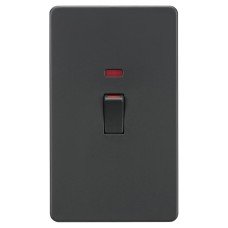 Knightsbridge 45A 2 Gang Screwless Double Pole Cooker Switch with Neon - Anthracite Grey