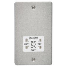 Knightsbridge 115/230V Flat Plate Dual Voltage Shaver Socket - Brushed Chrome with White Insert