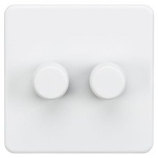 Knightsbridge 5 - 150W 2 Gang 2 Way Push On/Off Rotary Intelligent LED Dimmer Switch - Matt White Knightsbridge 5 - 150W 2 Gang 2 Way Push On/Off Rotary Intelligent LED Dimmer Switch - Matt White