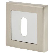 Exel Square Escutcheon - 52 x 52mm - Keyhole - Satin Nickel/Polished Chrome 
