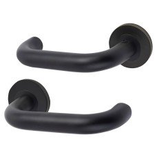 Exel Matt Black 19mm Return to Door Handles on Round Rose Exel Matt Black 19mm Return to Door Handles on Round Rose
