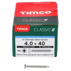 TIMCO Classic Pozi Countersunk Wood Screws - 4.0 x 40mm - A2 Stainless Steel - Pack of 200