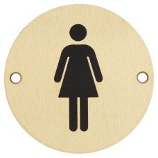 Hampstead Ladies Toilet Door Sign - 75mm Diameter - Satin Brass
