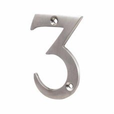 76mm Screw Fix Door Numeral - 3 - Satin Chrome