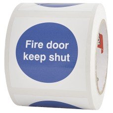 Exel Self Adhesive Vinyl Labels - Fire Door Keep Shut - 80 x 80mm - Roll of 250