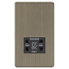 Knightsbridge 115/230V Screwless Dual Voltage Shaver Socket - Antique Brass with Black Insert