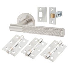 Serozzetta by Carlisle Brass Lagos Knurled Latch Door Handle on Rose Ultimate Kit - Satin Nickel