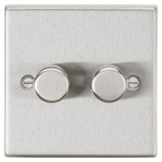 Knightsbridge 5-150W 2 Gang 2 Way Push On/Off Rotary Square Intelligent LED Dimmer - Brushed Chrome