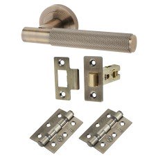 Exel Remi Knurled Latch Door Handle on Rose Kit - Antique Brass