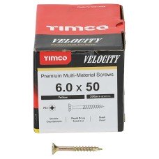 TIMCO Velocity Pozi Countersunk Wood Screws - 6.0 x 50mm - Yellow Zinc - Pack of 200