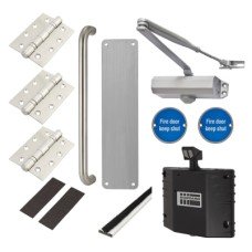 Light Duty Pull Door Handle Fire Door Kit & Dorgard Holder - Power Size 3 - Push/Pull - Silver