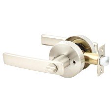 Exel Satin Stainless Steel Straight Hotel Bathroom Door Handles on Round Rose Set Exel Satin Stainless Steel Straight Hotel Bathroom Door Handles on Round Rose Set