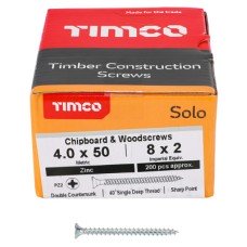 TIMCO Solo Chippy Pozi Countersunk Wood Screws - 4.0 x 50mm - Zinc Plated - Pack of 200