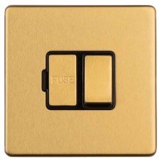 Eurolite Concealed 13A 1 Gang DP Screwless Flat Plate Switched Fused Spur - Satin Brass/Black