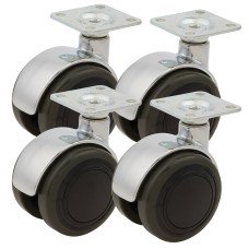 Coldene Twin Wheel Furniture Castor - Swivel - 80kg Max Weight - 50mm Diameter - Black - Pack of 4