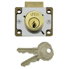 UNION 4147 Rim Cupboard Lock - 44.5 x 33.3mm - Deadbolt - Polished Brass