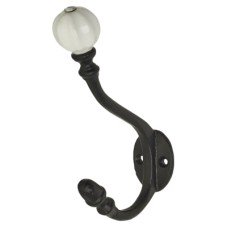 Olde Forge Single Hat & Coat Hook - 140 x 80mm - Antique Black Iron & Porcelain Olde Forge Single Hat & Coat Hook - 140 x 80mm - Antique Black Iron & Porcelain