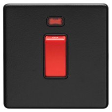 Eurolite Concealed 45A 1 Gang Screwless Flat Plate DP Cooker Switch with Neon - Matt Black/Black