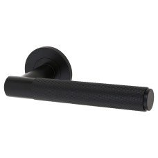 Alexander and Wilks Matt Black Knurled Door Handles on Round Rose - Spitfire Range 