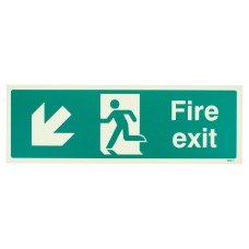 Exel Photoluminescent Fire Exit Running Man Arrow Down Left Sign - 450 x 150mm - Rigid Plastic