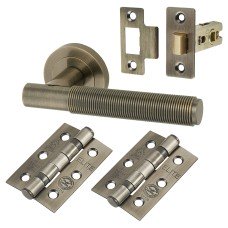Exel Lily Reeded Latch Door Handle Kit - Antique Brass