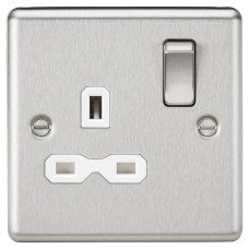Knightsbridge 13A 1 Gang Double Pole Switched Socket - Brushed Chrome with White Insert