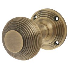 Exel Reeded Beehive Mortice Door Knob - 60mm Rose Diameter - Antique Brass