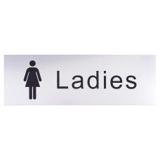 Exel Ladies Toilet Door Sign - 300 x 100mm -  Brushed Silver Plastic