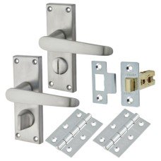 Exel Budget Straight Privacy Door Handle Kit - Short Plate - Satin Chrome