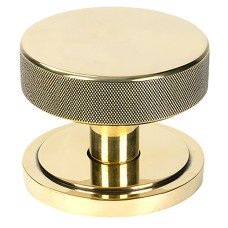 From The Anvil Brompton Round Knurled Centre Door Knob on Art Deco Rose - 90mm Rose - Aged Brass