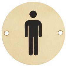 Hampstead Mens Toilet Door Sign - 75mm Diameter - Satin Brass