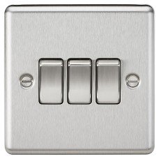 Knightsbridge 10AX 3 Gang 2 Way Round Edge Light Switch - Brushed Chrome