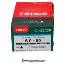 TIMCO Classic Pozi Countersunk Wood Screws - 5.0 x 50mm - A2 Stainless Steel - Pack of 200