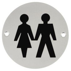 Exel Unisex Toilet Door Sign - 75mm Diameter - Satin Aluminium