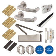 Heavy Duty Euro Lock Door Handle on Rose Fire Door Kit - Power Size 2-5 - Stainless Steel