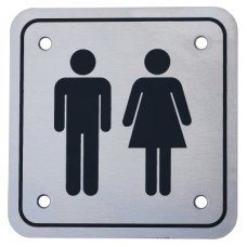 Exel Unisex Square Toilet Door Sign - 95 x 95mm - Satin Stainless Steel
