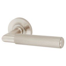 Burlington BUR40 Satin Nickel Knurled Door Handles on Round Knurled Rose - Piccadilly Range 