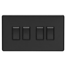 Eurolite Concealed 10A 4 Gang 2 Way Screwless Flat Plate Light Switch - Matt Black/Black