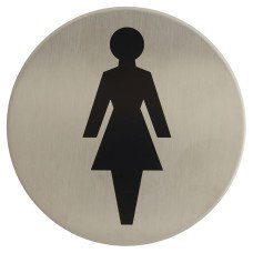 Exel Female Toilet Door Sign - Self Adhesive - 75mm Diameter - Satin Stainless Steel
