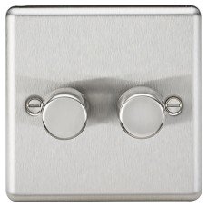 Knightsbridge 5-150W 2 Gang 2 Way Push On/Off Rotary Rounded Intelligent LED Dimmer - Brushed Chrome